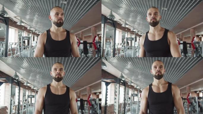 男子在运动模拟器健身房锻炼身体，改善身体。有氧训练。