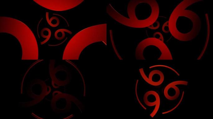 红色旋转和闪烁666符号循环动画