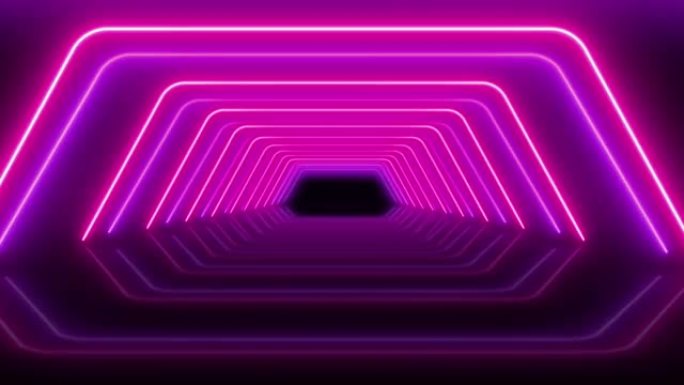 黑色背景上的动画紫色霓虹灯几何形状隔离。