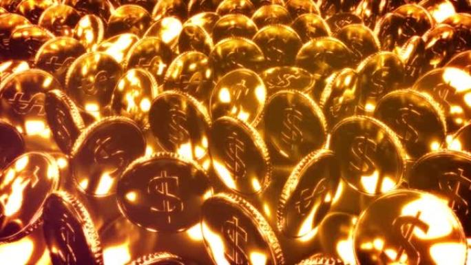 许多带有美元符号的黄金硬币-财富或赌博背景