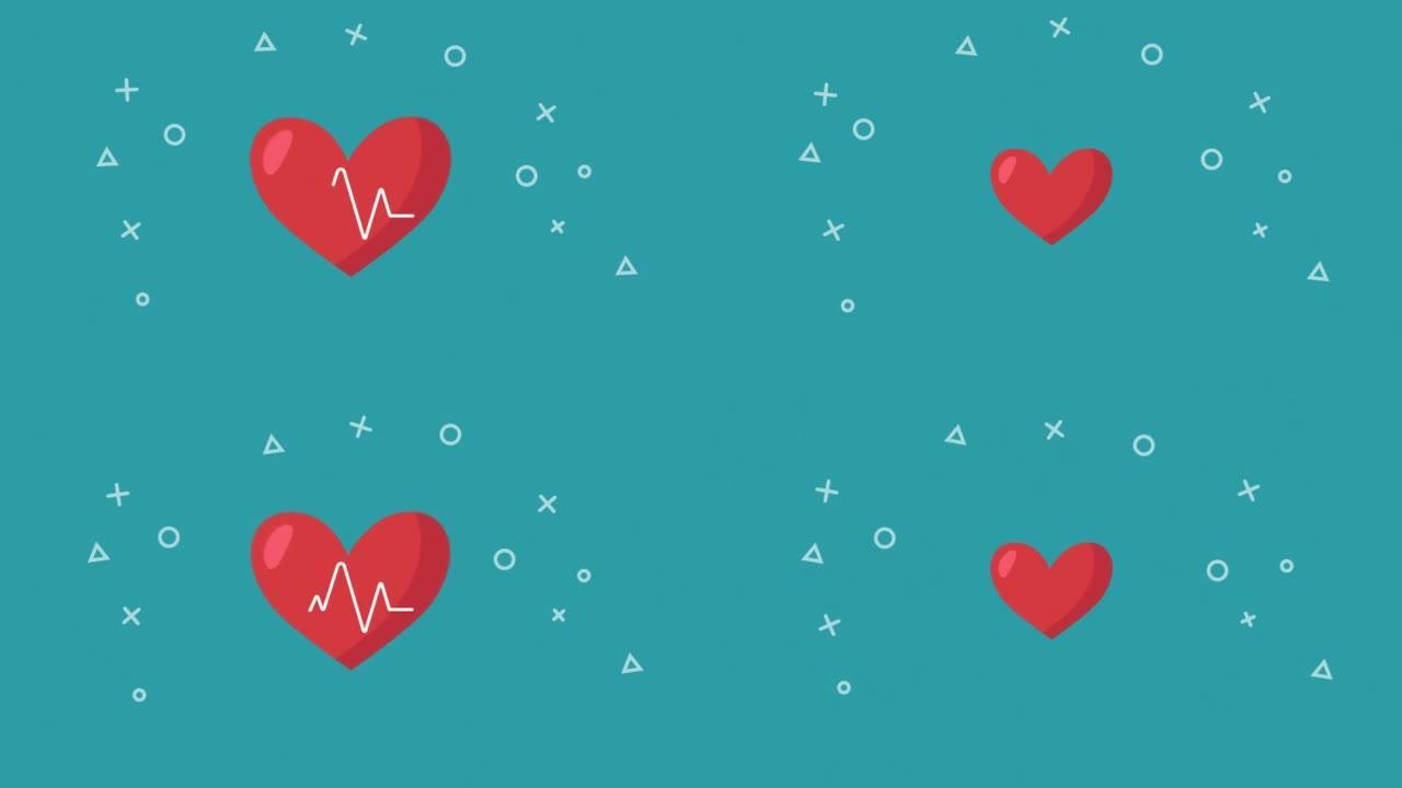 心脏心脏与脉冲动画，4k视频动画