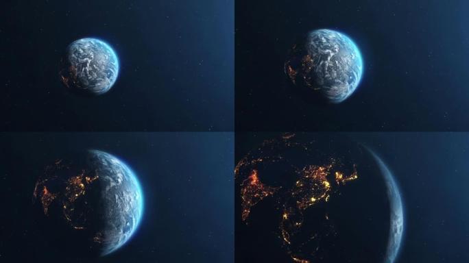 太空中的旋转的行星地球-我们的母行星的电影拍摄。从太空看地球。3d动画