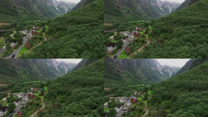 山中挪威村庄的风景鸟瞰图