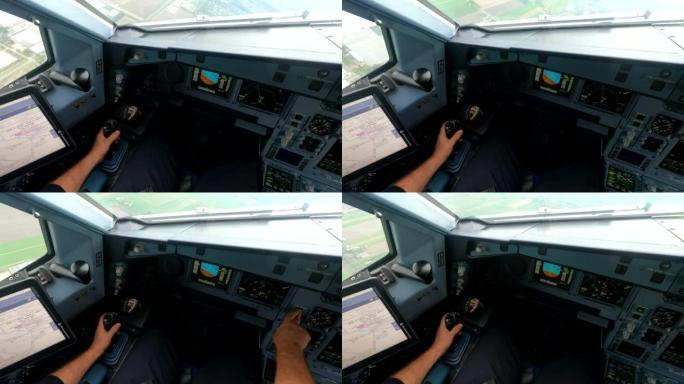 驾驶舱视点飞机由驾驶员用操纵杆4k镜头控制