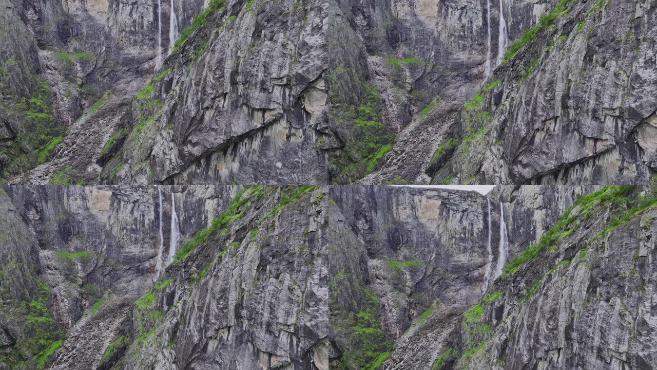 挪威山区瀑布的鸟瞰图