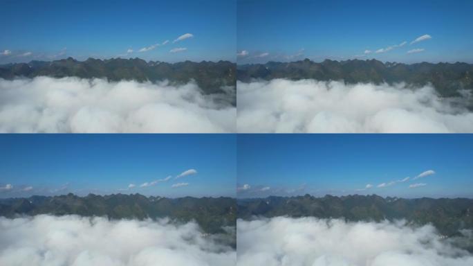 贵州省荔波县茂兰喀斯特森林的大Kast组与云海的空中倾斜