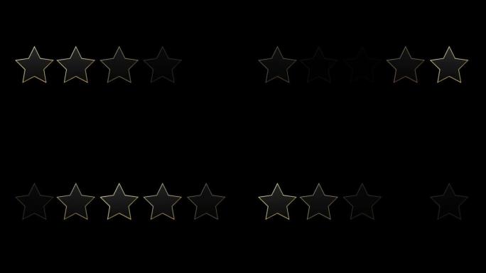 发光的金属恒星与黄金边界过渡，5星评级动画在4K 60FPS。高质量的滑动过渡动画。