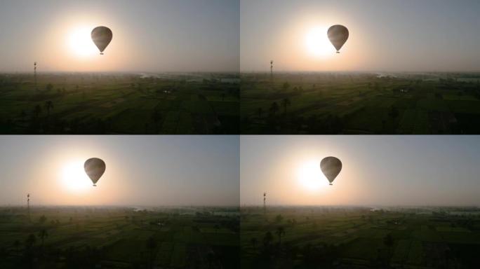 背景为日出的热气球飞越卢克索埃及