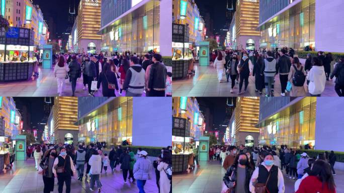 上海南京东路夜景人流游客逛街