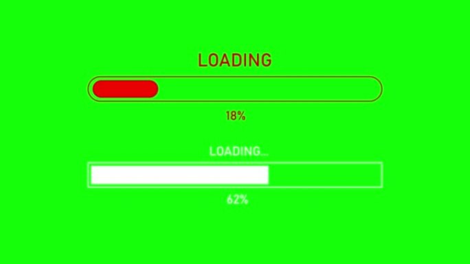 红色加载缓冲区进度条。白色下载界面。负载状态指示器从0到100% 百分比。