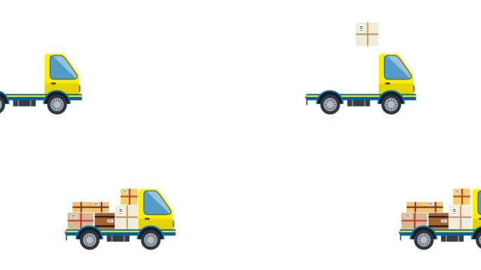 包裹和箱子装载到卡车上交付。物流、运输和交付。动画插图