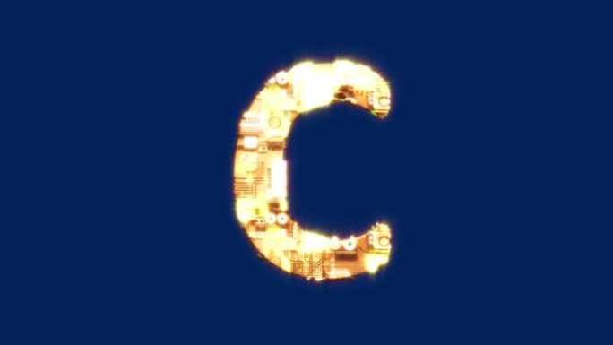 字母C-发光技术控制论金黄色字母，孤立循环视频