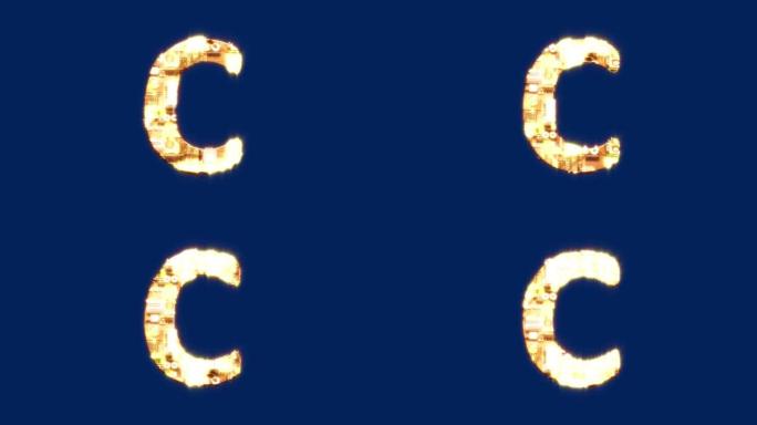 字母C-发光技术控制论金黄色字母，孤立循环视频