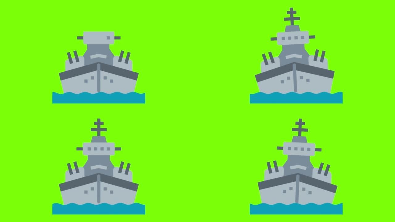 一艘被孤立在浅绿色背景上的军用船只的图像视频