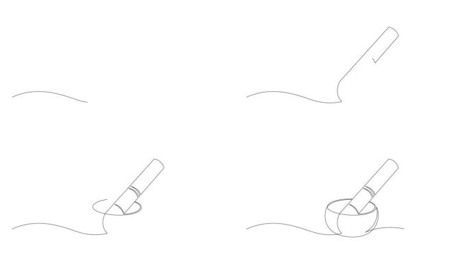 藏歌碗的自画动画。连续线条图。