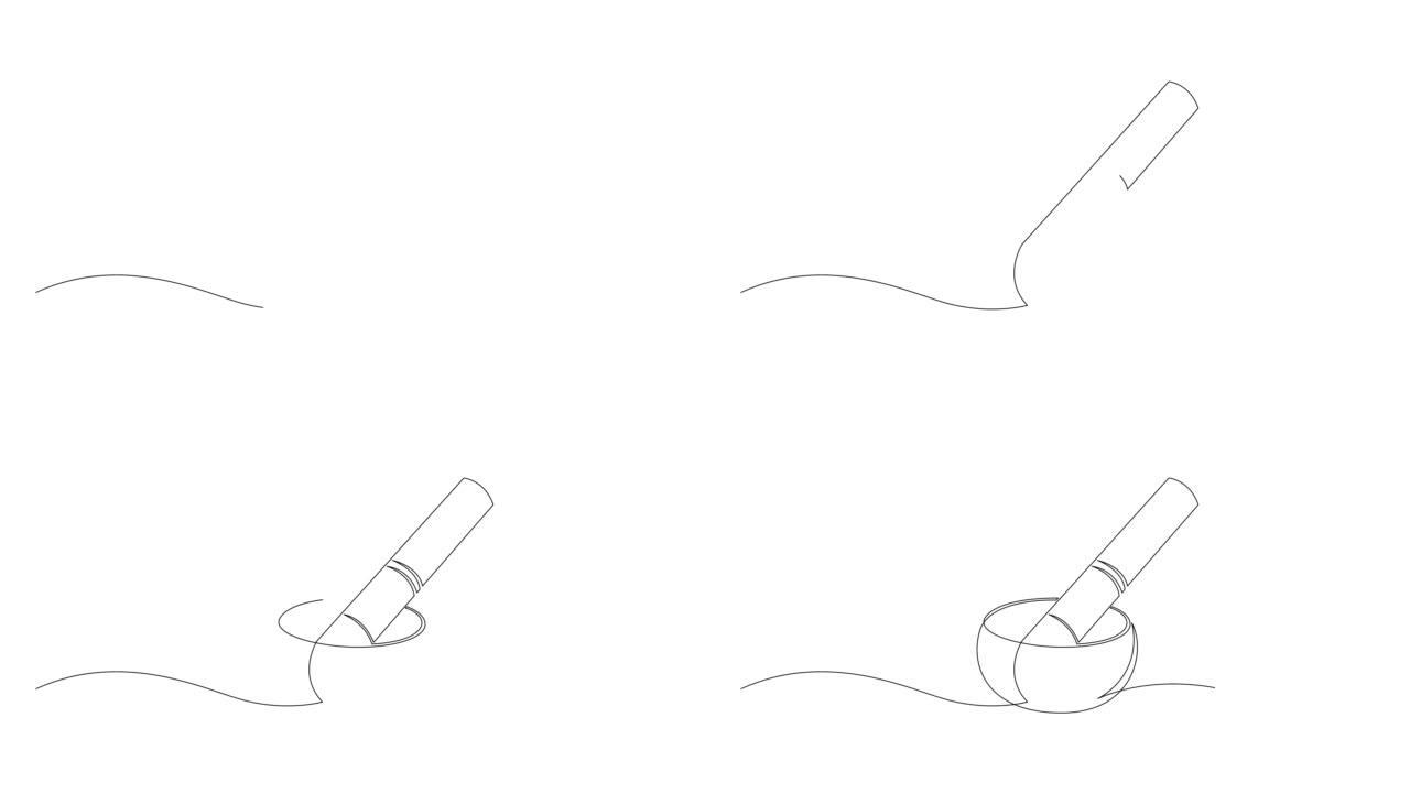 藏歌碗的自画动画。连续线条图。