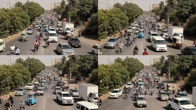 巴基斯坦卡拉奇市街道上的道路交通