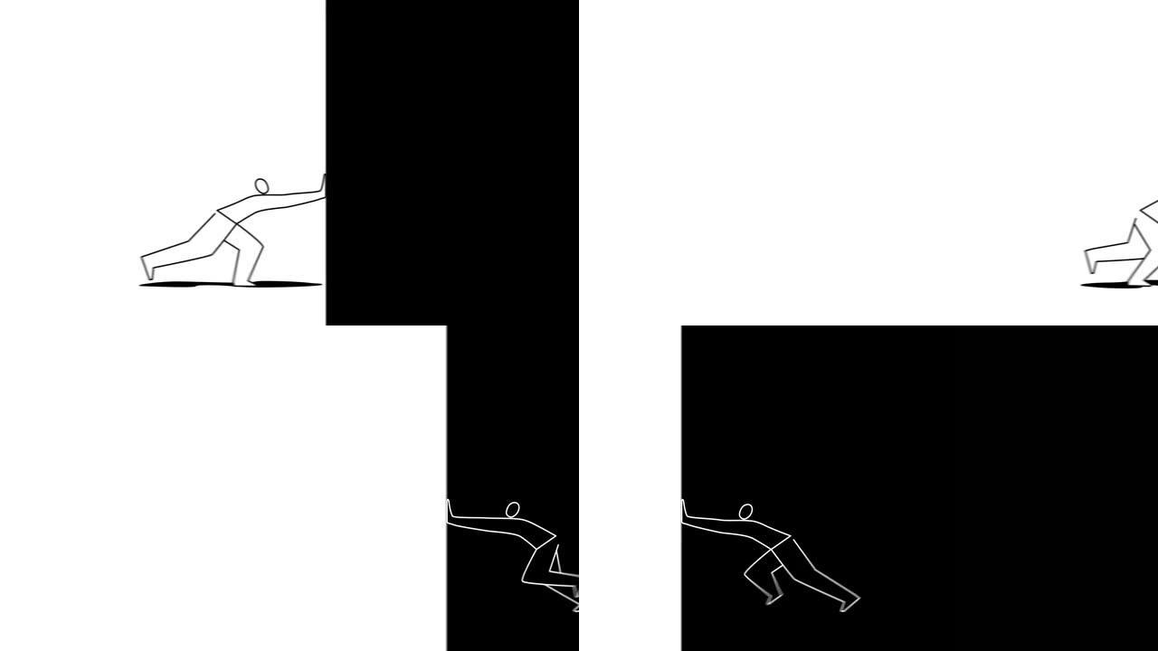 火柴人来回推白色和黑色墙壁的简约动画