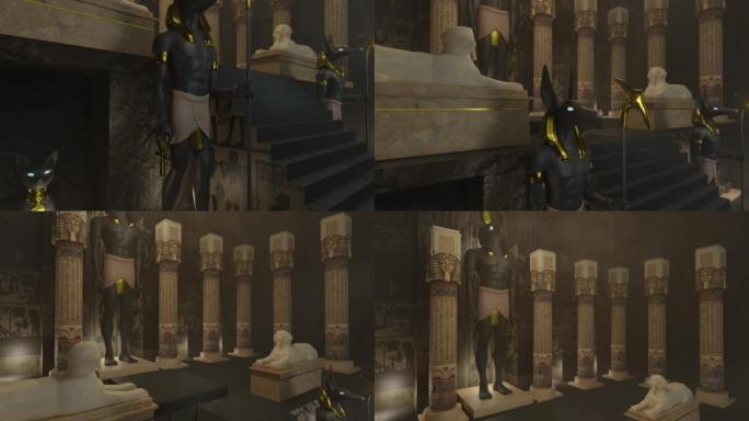 包括雕像在内的古埃及神庙的动画