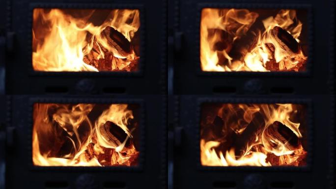 私人住宅供暖季节开始时使用燃木炉。