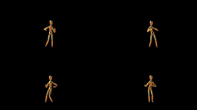 有趣的金色模特做曼波侧步舞，无缝循环，对抗黑色