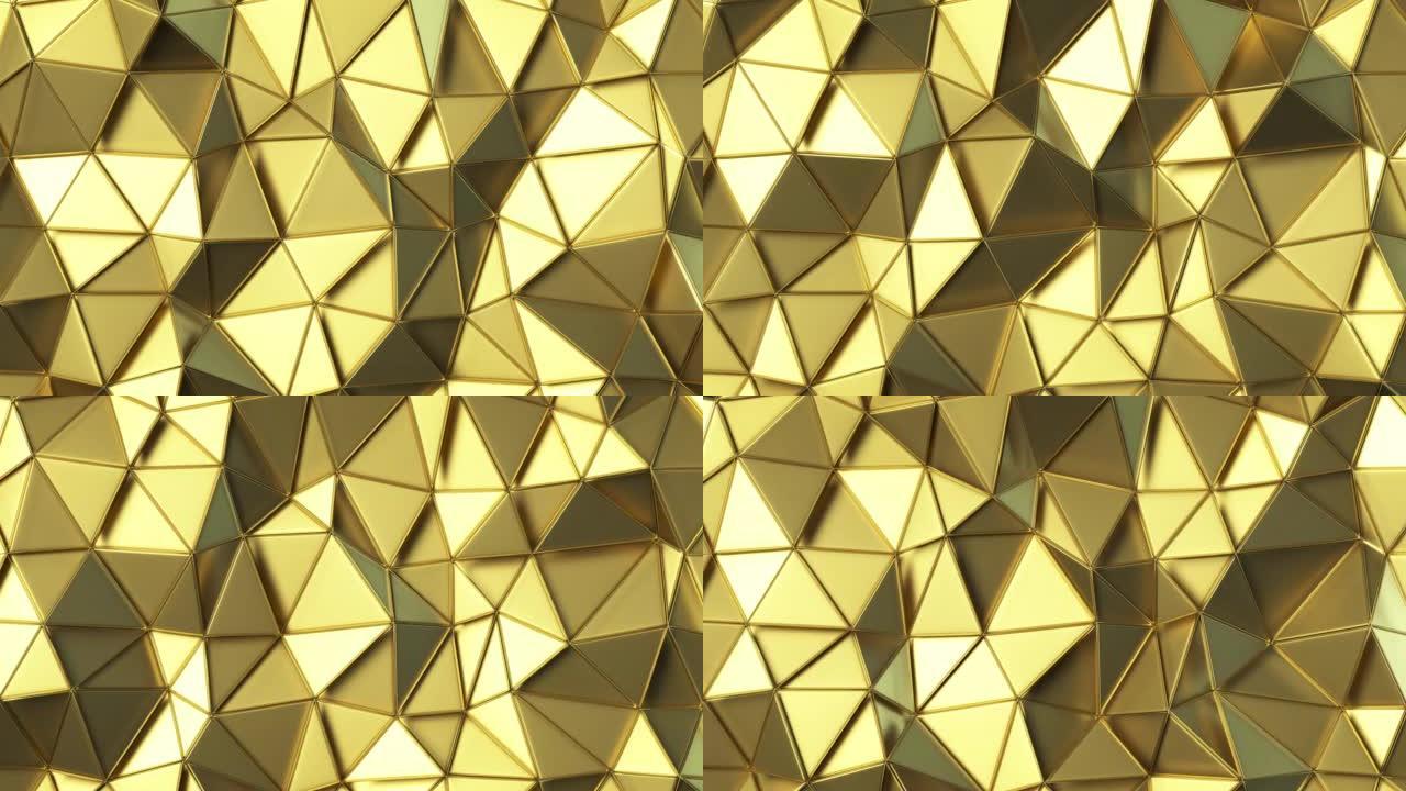 金色低聚几何背景无缝循环3D渲染动画