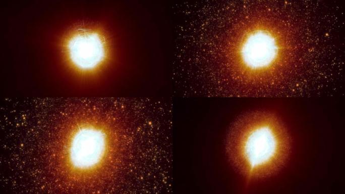 高科技宇宙核心能量爆炸的黄色炽热太阳恒星能量球体的诞生和死亡。高质量4k的抽象背景、介绍、视频