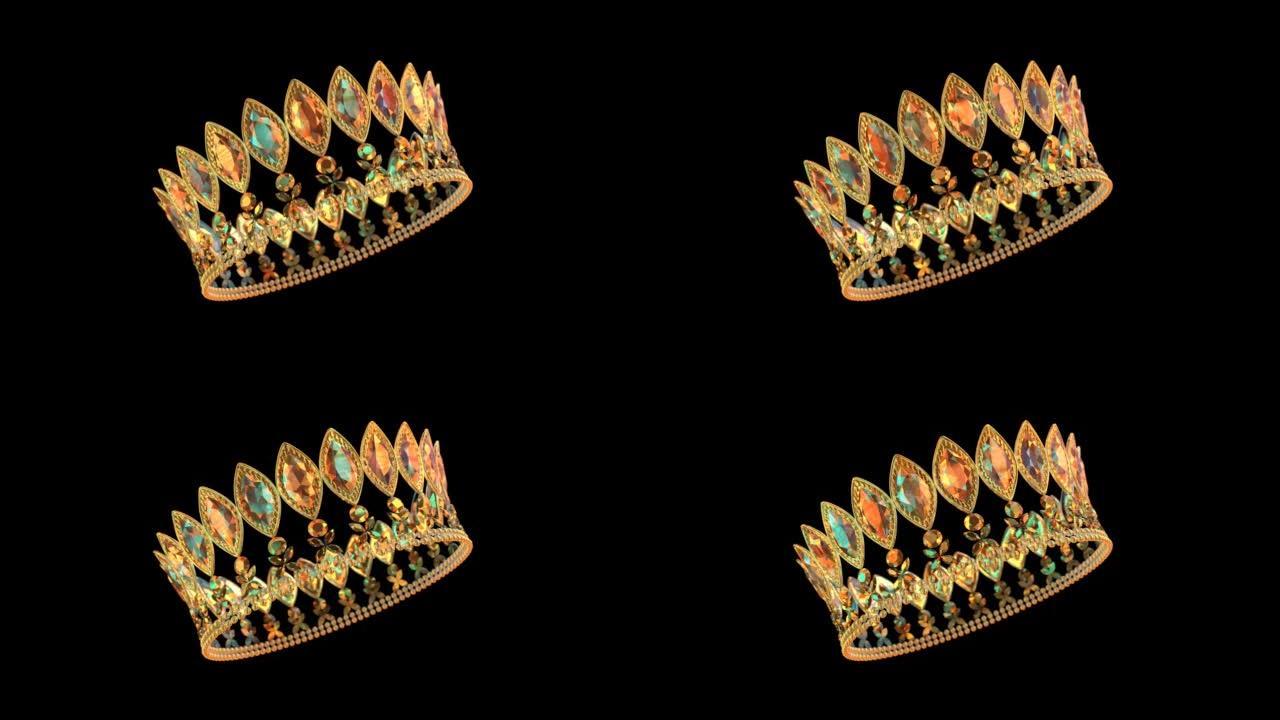 金色皇冠与明亮的旋转黑色背景3D 4k循环动画