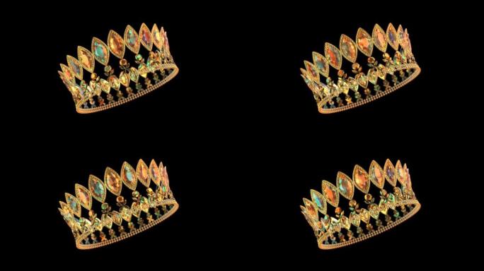金色皇冠与明亮的旋转黑色背景3D 4k循环动画