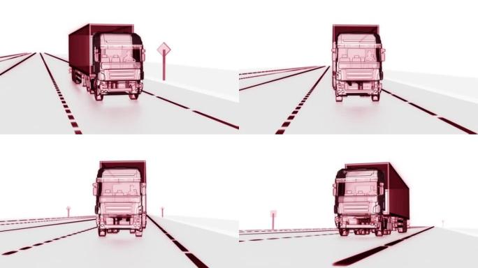一辆装有拖车的卡车在路上行驶。