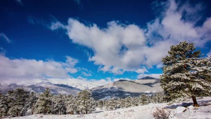 时间流逝-冬季科罗拉多州落基山国家公园的雪谷