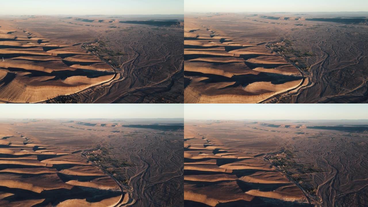 沙丘的鸟瞰图在沙漠中形成波浪线和形状