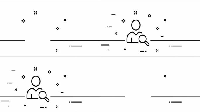 有放大镜的人。研究，科学家，科学，寻找，研究，调查，警察，医生，冲浪。商业概念。一个线条画动画。运动
