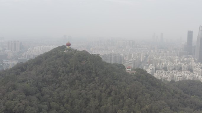 广东省东莞清晨航拍旗峰山国贸地标