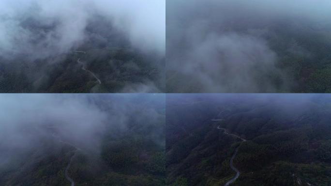 蜿蜒的山路，绿色的竹林俯瞰