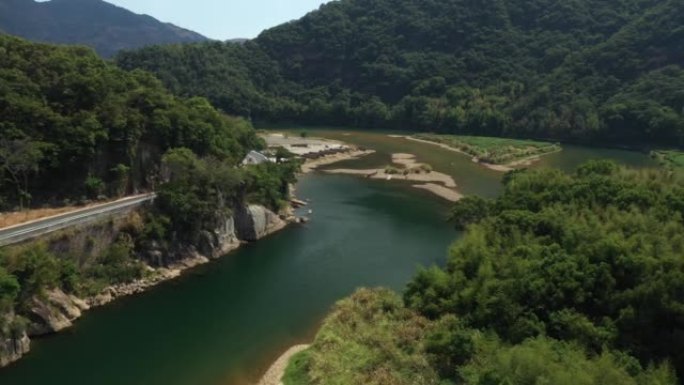 福建杨家河风景区河谷河鸟瞰图