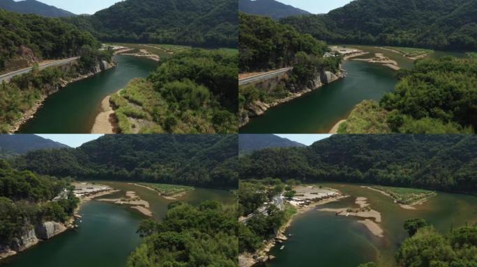 福建杨家河风景区河谷河鸟瞰图