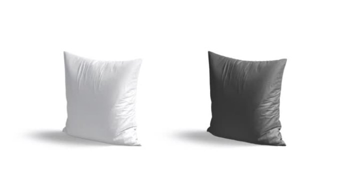空白黑白方形枕头模型，循环旋转