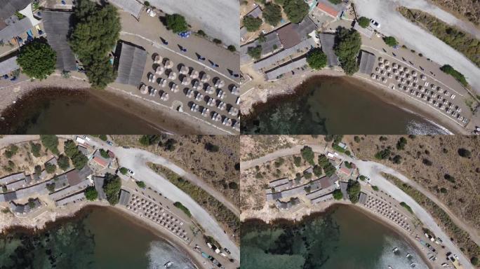 Denizkoy海滩鸟瞰图，带无人机的eos露营区。