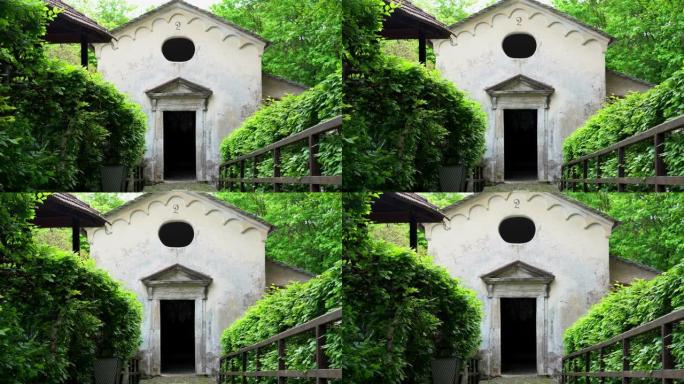 在意大利的联合国教科文组织世界遗产si的基督教灵修建筑群Varallo圣山进行美丽的旅行。放大4k镜