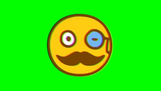 贵族动画图标。绿色背景上有胡子毛刺效果的表情符号。表情符号运动图形。