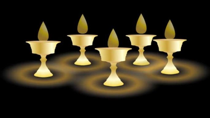 宗教108牛油灯节寺庙佛坛蜡烛录像。宁静的油灯和金属容器祈祷摇曳的火焰风景