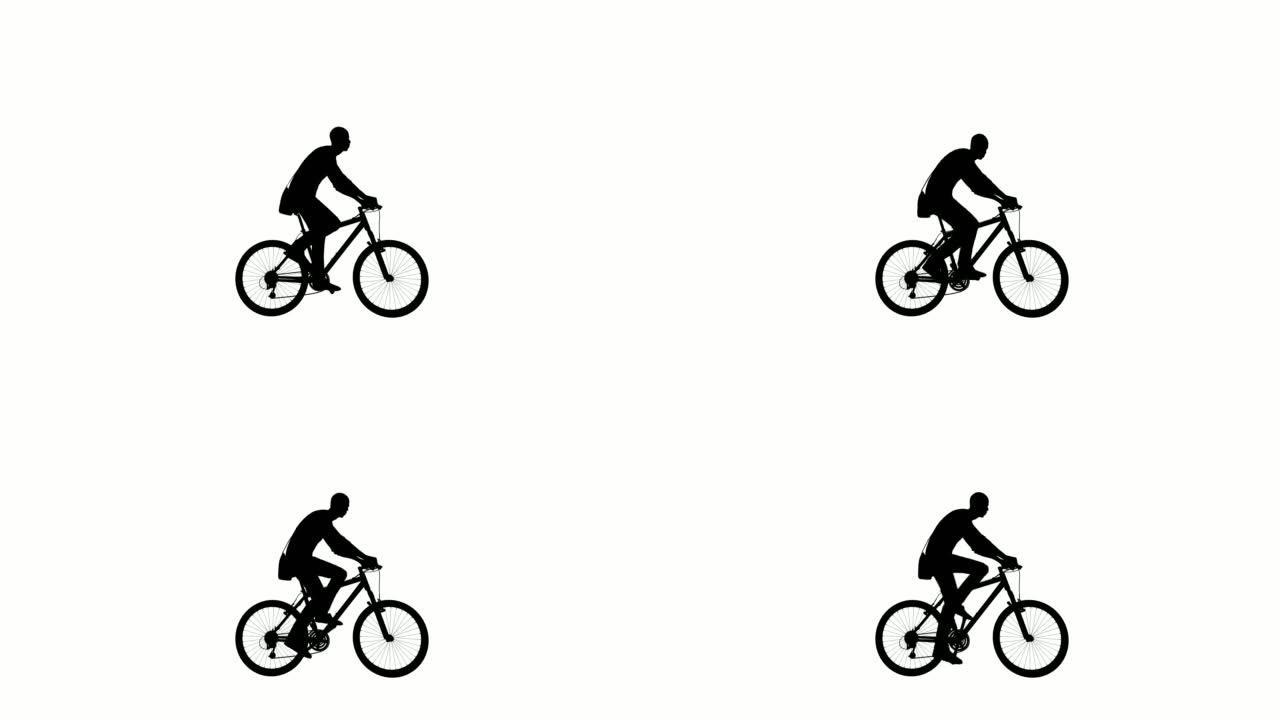 剪影黑人骑自行车白色屏幕