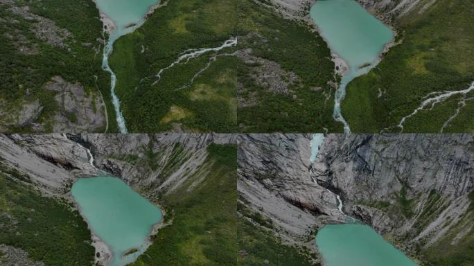 挪威冰川湖的风景鸟瞰图