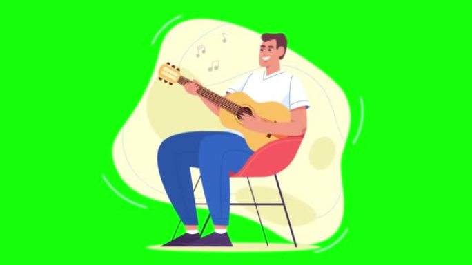 一个弹吉他的男孩的动画绿屏backgraund股票视频