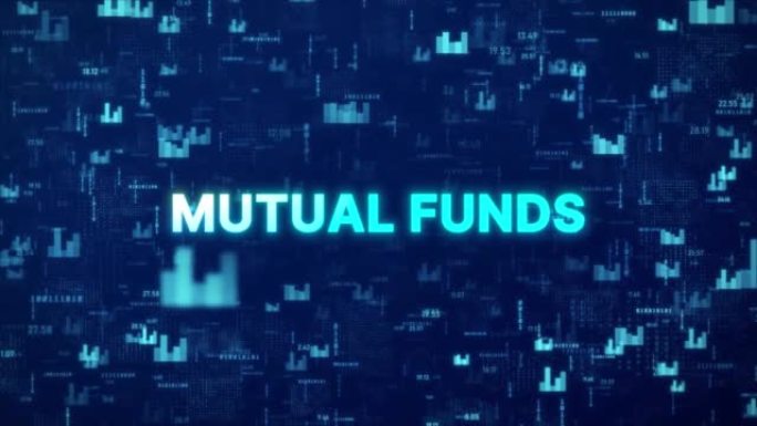 具有图表，数字和矩阵代码的动画股票市场背景下的共同基金概念