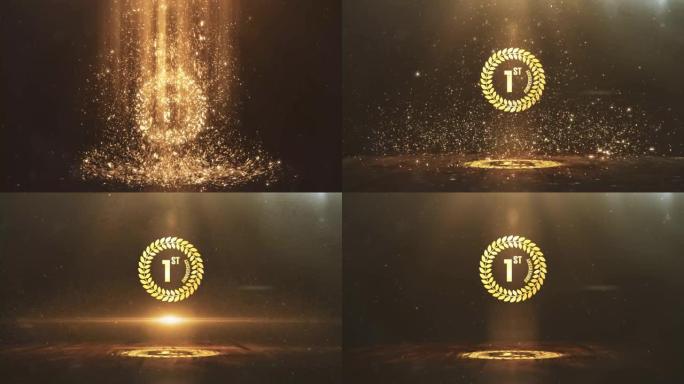 一周年庆典金徽章，带粒子4k视频，1年金色文字。
