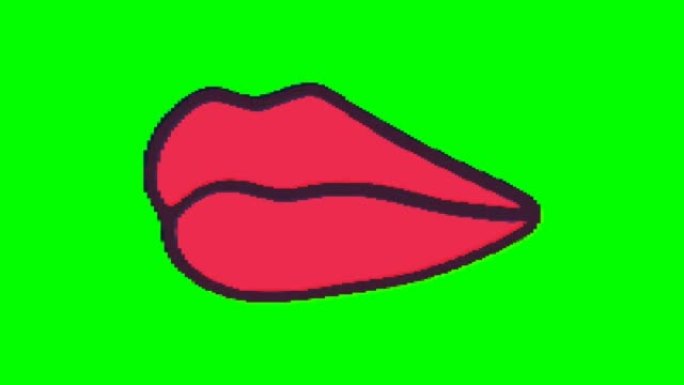 嘴或嘴唇与绿色背景上的故障效果。