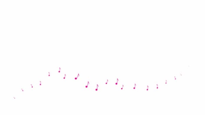 动画粉色音符从左到右飞行。一波飞扬的音符。音乐的概念。矢量插图孤立在白色背景上。