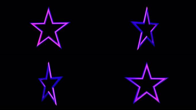 3D动画彩色星星使用阿尔法通道在透明背景上旋转无缝循环